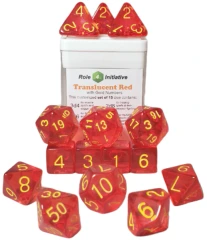 Set Of 15 Dice: Translucent Red W/Gold